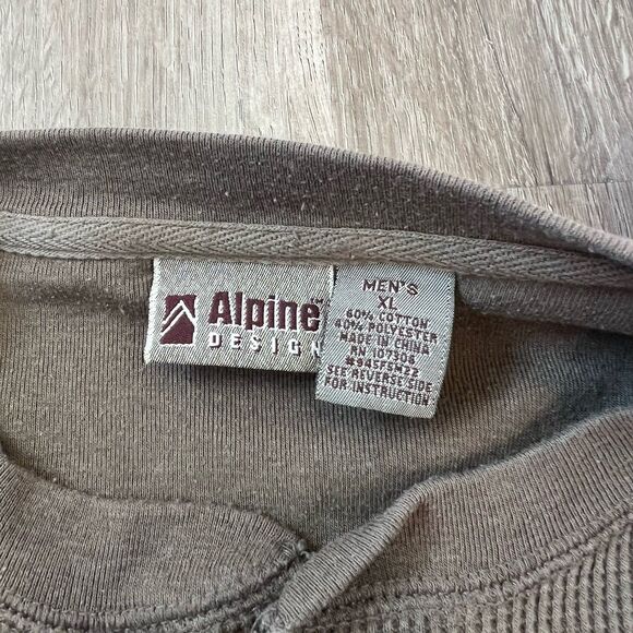 Alpine Design Mens XL Olive Green Long Sleeve Waffle Knit Henley Shirt Button - Picture 3 of 4